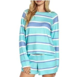 NWT Wildfox Sweatshirt & Short Lounge Set in Blue Stripe Womans Size M MSRP $160